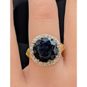 925 Sterling Vermeil Sapphire & Diamond Ring Size 6.75